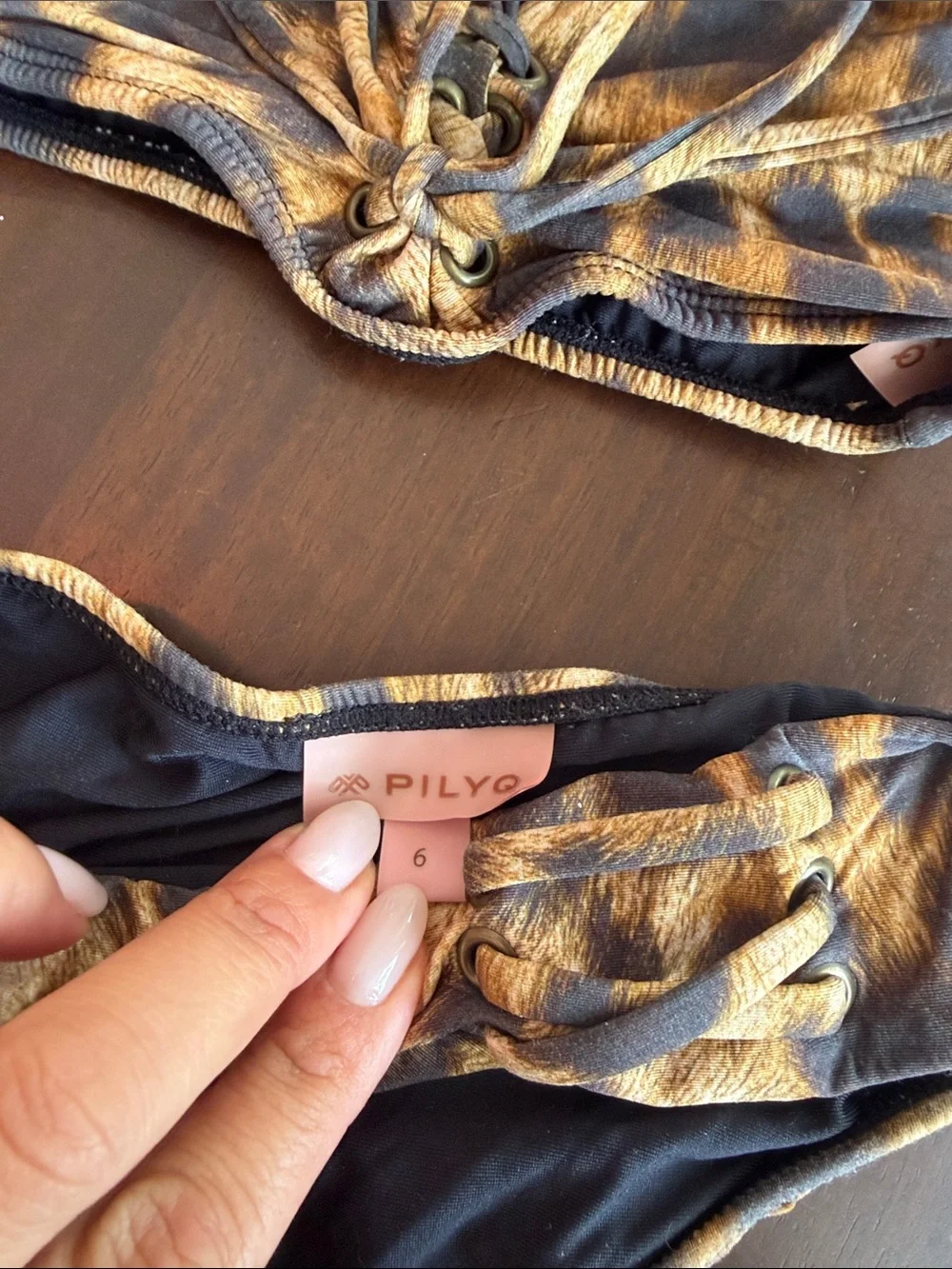 Pilyq Lace-Up Leopard Print Bikini in Brown & Black